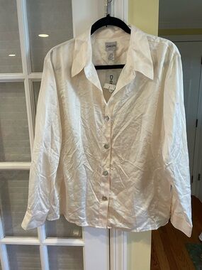 Chico's Cream Satin Shirt with Collar